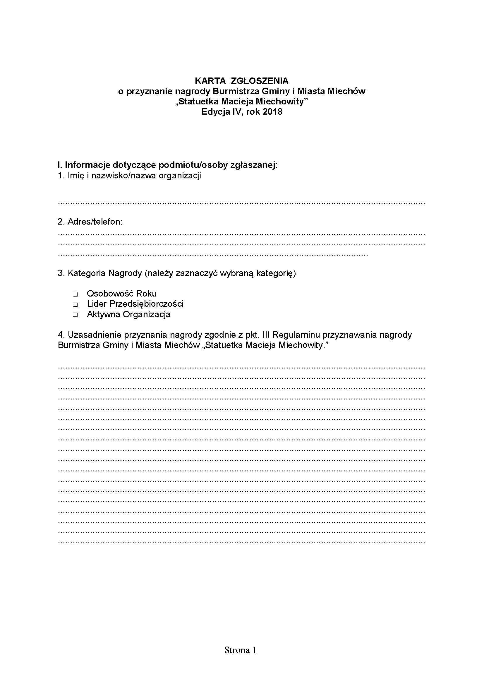 Karta_zgloszenia_o_przyznanie_Nagrody_Burmistrza_Gminy_i_Miasta_Miechow__Statuetka_Macieja_Miechowity___Strona_1