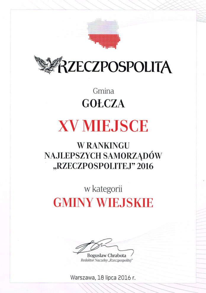 Gołcza laureatem Rankingu Rzeczpospolitej Gołcza laureatem Rankingu Rzeczpospolitej