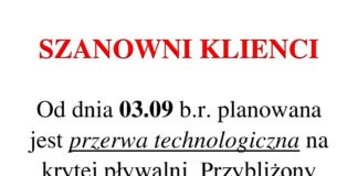 Przerwa technologiczna na krytej pływalni