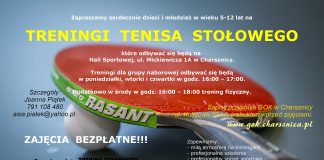 GOK w Charsznicy rozpoczyna nabór do Sekcji Tenisa Stołowego